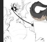 2020 belly breath digital_media_(artwork) dragon female fur furred_dragon hi_res muzzle_(object) muzzled semi-anthro sitting sketch slightly_chubby solo thorn_paw