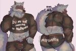 2023 abs anthro big_butt big_muscles bottomwear bulge butt canid canine canis clothing crop_top death_(puss_in_boots) dreamworks english_text fur grey_background hotpants koko2unite long_sleeves male mammal meme meme_clothing muscular muscular_anthro muscular_male narrowed_eyes navel pubes puss_in_boots_(dreamworks) shirt shorts signature simple_background smile solo standing text text_on_bottomwear text_on_clothing text_on_hotpants text_on_shirt text_on_topwear thick_thighs topwear tuft wolf you_are_not_immune_to_propaganda