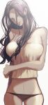  1girl black_hair black_panties breasts camisole closed_mouth commentary_request highres large_breasts long_hair looking_at_viewer navel nico_robin nsgw one_piece panties smile solo spaghetti_strap standing strap_slip thighs underwear 