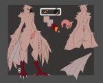 anthro avian avian_feet bird bunbuntushie_(artist) colored columbid dove feathers genitals hi_res male model_sheet mourning_dove orange_eyes penis solo tail_feathers tan_body tapering_penis tongue wings