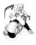  2018 aged_up bedroom_eyes biker breasts cartoon_network clothing digital_media_(artwork) fairy female gun half-closed_eyes horn humanoid jacket kimsan-stuff leaning leaning_forward legwear looking_at_viewer looking_back monochrome motorcycle penny_fitzgerald pose ranged_weapon rear_view seductive sitting smile socks solo spread_legs spreading text the_amazing_world_of_gumball thong vehicle weapon wings 