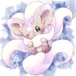  animal_focus black_eyes blue_background blush cinccino closed_mouth commentary_request fluffy grey_fur highres no_humans one_eye_closed pawpads pokemon pokemon_(creature) remedy_matome smile white_hair 