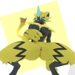 1:1 3d_(artwork) absurd_res anthro anus areola black_areola black_body blender_(software) breasts digital_media_(artwork) felid feline female generation_7_pokemon genitals hi_res legendary_pokemon looking_at_viewer mammal multicolored_body nintendo nipples one_01 pokemon pokemon_(species) pussy simple_background solo spread_legs spread_pussy spreading tail zeraora