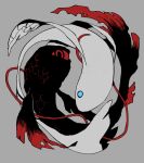  aqua_eyes colored_sclera fish grey_background highres lobotomy_corporation looking_at_viewer maskv no_humans project_moon red_eyes red_sclera scales simple_background yang_(project_moon) yin_(project_moon) yin_yang 