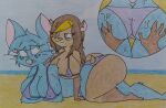 2023 anthro applying_sunscreen beach big_breasts big_butt big_ears bikini biped blonde_highlights blue_body blue_ears blue_eyes blue_freckles blue_fur blue_hair blue_sky blue_tuft breasts brown_body brown_ears brown_fur brown_hair buckteeth butt butt_grab cheek_tuft clothed clothing cloud cricetid day digital_media_(artwork) duo eye_through_hair eyebrow_through_hair eyebrows eyelashes eyelashes_through_hair facial_tuft female female/female full-length_portrait fur hair hamster hand_on_butt highlights_(coloring) lying lying_on_another mammal marker_(artwork) mia_mouse mouse murid murine nipple_outline no_pupils on_another on_fron on_front portrait purple_bikini purple_clothing purple_swimwear rodent sand seaside short_tail sky sky_winnona small_ears sunscreen swimwear tail teeth thick_thighs traditional_media_(artwork) translucent translucent_hair tuft water whiskers wolf9devil