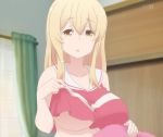  1girl blonde_hair breasts eyebrows_visible_through_hair female huge_breasts long_hair screencap smile solo stitched sunohara_ayaka sunoharasou_no_kanrinin-san third-party_edit underboob 