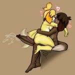 &lt;3 absurd_res animal_crossing anthro big_butt blonde_hair bodily_fluids brown_body brown_fur brown_hair butt canid canine canis digby_(animal_crossing) domestic_dog duo excessive_genital_fluids excessive_precum female fur genital_fluids genitals hair hair_over_eye hi_res incest_(lore) isabelle_(animal_crossing) long_penis making_out male male/female mammal nintendo on_lap one_eye_obstructed penis pinkhairedslips precum simple_background sitting sitting_on_lap tail tail_motion tailwag yellow_body yellow_fur