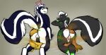 anthro anus balls butt crown duo feces fur genitals headgear looking_at_viewer looking_back looking_back_at_viewer male mammal mephitid multicolored_body multicolored_fur pooping presenting presenting_anus presenting_hindquarters radiation_symbol raised_tail ravick_the_skunk scat skunk skunk_tail skunkbutts stripedreeko symbol tail teasing
