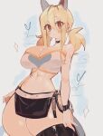  1girl animal_ears black_choker blonde_hair breasts cat_ears choker cleavage fairy_tail highres huge_breasts looking_at_viewer lucy_heartfilia midriff miniskirt navel skirt smile standing strapless thick_thighs thighhighs thighs tube_top twintails usa37107692 whip wrist_cuffs 