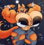 abs absurd_res anthro biceps big_breasts big_muscles bottomwear breast_expansion breasts canid canine clothed clothing diane_foxington digital_media_(artwork) dreamworks expansion female fox full_moon fur growth hi_res huge_breasts lerntern mammal moon muscle_growth muscular muscular_anthro muscular_female nipples orange_body orange_fur simple_background solo tail teeth the_bad_guys thick_thighs topwear torn_clothing transformation wardrobe_malfunction wide_hips