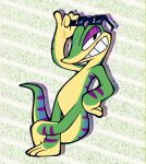 2023 3_toes 4_fingers anthro black_eyes eyewear eyewear_on_head eyewear_only featureless_crotch feet fingers gecko gex_(series) gex_the_gecko glasses glasses_on_head glasses_only green_body green_scales grin half-closed_eyes hands_on_hips hi_res lizard looking_at_viewer lumspark male narrowed_eyes nude reptile scales scalie smile smug solo toes wearing_glasses