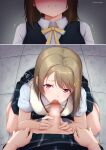  2girls absurdres blush brown_hair censored clenched_teeth clothes_lift erection fellatio female_pov futa_with_female futanari hair_ornament heart highres kneeling light_brown_hair long_hair looking_at_viewer looking_up love_live! love_live!_nijigasaki_high_school_idol_club medium_hair mosaic_censoring multiple_girls multiple_views nakasu_kasumi nijigasaki_academy_school_uniform oral ousaka_shizuku penis pink_eyes pov school_uniform skirt skirt_lift sweat teeth trembling yuzucchiart 