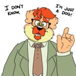 2024 alpha_channel anthro black_nose bravo brown_body canid canine canis clothing domestic_dog english_text eyewear facial_hair glasses humanoid_hands male mammal mature_male mustache necktie shirt simple_background slightly_chubby solo text topwear transparent_background