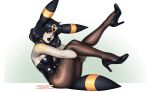 absurd_res black_hair bunny_costume clothing costume eeveelution female footwear generation_2_pokemon goth hair hi_res high_heels latex legwear looking_at_viewer nintendo pale_skin pantyhose pokemon pokemon_(species) stockings tail umbreon