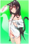  :i animal_ears bangs blush breasts brown_hair cat_ears cat_girl cat_tail closed_mouth collarbone copyright_request cropped_legs dress_shirt eyebrows_visible_through_hair green_background groin hair_between_eyes head_tilt highres long_hair navel off_shoulder panties panty_pull pubic_hair red_eyes self_fondle shirt small_breasts solo striped striped_panties tail tail_raised translation_request underwear very_long_hair white_shirt xiaoyu 