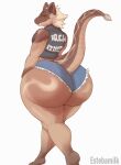 anthro bethesda_softworks big_butt bottomwear butt clothing estemilk fallout girly hi_res huge_butt looking_at_viewer looking_back male night_stalker_(fallout) rattle_(anatomy) shorts solo tail walking