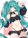  1girl absurdres blue_eyes blush bra coco_irasuto crypton_future_media hatsune_miku highres long_hair looking_at_viewer panties piapro simple_background solo thighhighs underwear vocaloid 
