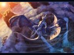  2018 anthro black_bars detailed_background digital_media_(artwork) dragon flying horn male membranous_wings noctem-tenebris nude scales scalie solo western_dragon wings 