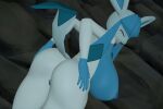 2021 3d_(artwork) anthro anthrofied areola big_areola big_breasts big_butt blinking blue_body blue_ears blue_fur blue_inner_ear blue_tail breasts butt digital_media_(artwork) eeveelution eyes_closed female fur generation_4_pokemon genitals glaceon happy hi_res huge_breasts long_ears mammal mr_chazz80 multicolored_body multicolored_ears multicolored_fur multicolored_tail nintendo nipples nude open_mouth pokemon pokemon_(species) pose presenting pussy raised_tail rock seductive smile solo source_filmmaker tail thick_thighs