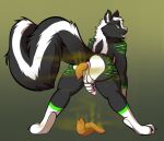 anthro anus balls butt feces fur genitals holding_penis looking_at_viewer looking_back male mammal mephitid multicolored_body multicolored_fur multicolored_tail open_mouth penis pooping raised_tail ravick_the_skunk scat skunk skunk_tail skunkbutts slim smelly solo stink_fumes tail white_body white_fur white_tail