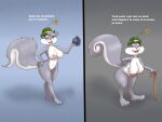 animaniacs anthro areola big_breasts breasts cane clothing dialogue eyelashes fur genitals grey_body grey_fur hand_on_hip hat hat_only headgear headgear_only headwear headwear_only hi_res lurking_tyger mammal mostly_nude multicolored_body multicolored_fur nipples open_mouth open_smile pupils pussy rodent sciurid slappy_squirrel smile thick_thighs tree_squirrel two_tone_body two_tone_fur warner_brothers