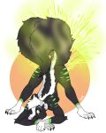 anthro claws fart fur hi_res jack-o&#039;_pose looking_back male mammal mephitid multicolored_body multicolored_fur paws pose raised_tail ravick_the_skunk rockyjstinkston skunk skunk_spray skunk_tail smelly solo tail