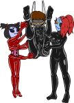  bdsm blindfold bondage bound bulge clothing corset lingerie muffet protagonist_(undertale) rubber shennanigma shiny story story_in_description toby_fox undertale undyne video_games 