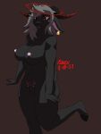 2023 anthro areola baehemoth_(sheo) big_breasts black_body black_fur bovid breasts butt caprine cel_shading demon digital_drawing_(artwork) digital_media_(artwork) ear_tag fallen_angel female fur genitals goat grey_hair hair halo hi_res hooves horn innie_pussy mammal nipples nude portrait pussy shaded sheo signature simple_background simple_shading smile solo tail thick_thighs womb_tattoo