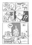 anon_(snoot_game) bald bathroom bottomwear clenched_teeth clothing comic dialogue door drugs faceless_character faceless_human faceless_male goncheeto human human_only jacket male mammal monochrome not_furry pants pill_bottle pills public_restroom shirt sink snoot_game solo spanish_text teeth text topwear