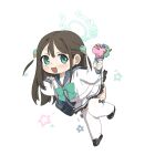  1girl airi_(blue_archive) ass bag black_footwear black_hair blue_archive blush food full_body green_eyes green_halo green_sailor_collar halo holding holding_food ice_cream long_hair long_sleeves looking_at_viewer nemo_(leafnight) open_mouth pleated_skirt sailor_collar school_bag school_uniform serafuku shoes simple_background skirt smile solo thighhighs white_background white_skirt white_thighhighs 