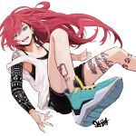  1girl dragon_tattoo green_eyes leg_tattoo long_hair original peppsi_(saba_sabasuk0) red_hair shoulder_tattoo tattoo wrist_tattoo 