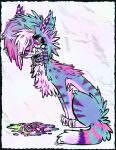 2022 alternative_fashion ambiguous_gender annelid bodily_fluids canid earthworm feral fur hair hi_res mammal multicolored_body multicolored_fur multicolored_hair scene_(fashion) scene_haircut sitting solo sparkledog spitthesauce vomit