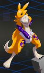 3_fingers absurd_res ambiguous_gender anthro bandai_namco chest_tuft claws clothing cube diaper digimon digimon_(species) digitigrade extry fingerless_gloves fingers gloves hand_on_diaper handwear hi_res renamon solo standing touching_diaper tuft underwear