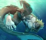 anal anal_fingering andromorph anthro balls barbel_(anatomy) blonde_hair body_hair butt carpet_shark chest_hair claspers claws dorsal_fin ear_fins eyelashes feet fin finger_claws fingering fish fish_hook genitals ginglymostomatid hair hi_res hook intersex long_eyelashes long_hair male marine mastectomy_scar membrane_(anatomy) multi_genitalia multi_penis multiple_piercings nurse_shark open_mouth penis phalloplasty phalloplasty_scar piercing pig_(artist) presenting presenting_hindquarters pubes pupils scales scar sea shark sharp_teeth slit_pupils smile smiling_at_viewer solo_focus teeth toe_claws toes tongue trans_(lore) trans_man_(lore) underwater water webbed_feet webbed_hands