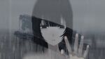  1girl absurdres black_eyes black_hair blank_stare condensation empty_eyes hand_on_glass hand_up highres looking_at_viewer nakase_miru original parted_lips portrait short_hair solo video_crop window_fog 