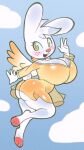 3_toes angel angel_gabby angel_hare angstrom big_breasts big_butt blush breasts buckteeth butt clothing cloud dress feathered_wings feathers feet female flying freckles hare hi_res in_the_air in_the_sky lagomorph leporid looking_back mammal night rabbit robe solo teeth toes wings