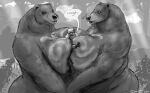 2024 anthro bear between_breasts big_breasts biped breast_squish breasts breasts_frottage digital_media_(artwork) doctordj elden_ring female fromsoftware greyscale group hi_res huge_breasts human larger_anthro larger_female male male/female mammal monochrome runebear_(elden_ring) size_difference smaller_human smaller_male speech_bubble squish trio