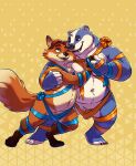 2024 anthro badger barely_visible_genitalia barely_visible_penis belly blue_body canid canine disney duo fan_character fox genitals gideon_grey guffaw hug humanoid_hands male male/male mammal mustelid musteline navel penis slightly_chubby white_body zootopia