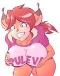 2020 anthro big_breasts blue_eyes blush blush_lines bottomwear breast_grab breast_squish breasts cheek_tuft clothing eyelashes facial_tuft fangs felid feline female fur hair hand_on_breast hi_res holding_breast huge_breasts lynx mammal mega_milk meme orange_body orange_fur pink_clothing pink_nose pink_shirt pink_topwear ponytail puleva puleva_lynx_girl red_hair shirt short_hair shorts simple_background smile solo spanish_text squish teeth text text_on_clothing thick_thighs three-quarter_view topwear tuft white_background xanafar