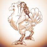  aerith_gainsborough ass back barefoot chocobo curly_hair feet final_fantasy final_fantasy_vii g-string highres long_hair monochrome panties riding robert_porter soles solo_focus thong toes underwear very_long_hair 