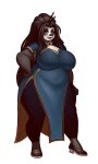2024 accessory anthro asian_clothing bear big_breasts black_body black_fur black_hair blazbaros blue_eyes breasts chinese_clothing chinese_dress clothing dress east_asian_clothing eyebrows eyelashes female footwear fur giant_panda hair hair_accessory hair_sticks hand_on_hip hi_res huge_breasts long_hair looking_at_viewer mammal open_mouth slightly_chubby solo thick_thighs white_body white_fur wide_hips