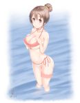  bikini breast_hold cleavage etsunami_kumita garter sakura_quest shinomiya_shiori signed swimsuits wet 