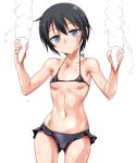  1girl bikini black_eyes black_hair breasts cameltoe food hawawani ice_cream kino kino_no_tabi looking_at_viewer navel short_hair simple_background small_breasts smile sweat swimsuit tomboy underboob 