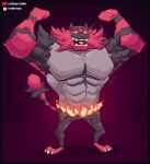 2024 abs anthro barefoot big_muscles black_border border bottomwear claws clothed clothing eyebrows feet fire flexing fur generation_7_pokemon hi_res huge_muscles incineroar male muscular muscular_anthro muscular_male nintendo open_mouth open_smile pants patreon pecs pokemon pokemon_(species) red_background shadow simple_background smile solo standing stompsthecroc teeth text tongue toony top_heavy topless topless_anthro topless_male tuft twitch.tv url