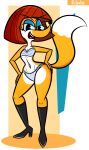 absurd_res anthro big_tail blue_clothing blue_underwear boots bra canid canine claudette_dupri clothing female footwear fox fur hi_res looney_tunes mammal new_looney_tunes orange_body orange_fur panties solo sparksaxel tail underwear warner_brothers yellow_body yellow_fur