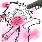 2022 ambiguous_gender anthro blood bodily_fluids canid canine canis death domestic_dog gore gun handgun mammal pistol ranged_weapon shot_in_head sketch solo spitthesauce weapon