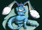 anthro areola big_butt big_ears black_sclera blandy_(artist) blue_areola blue_body blue_nipples bodily_fluids breasts butt eeveelution eyelashes female fish_tail foot_tuft fur fusion generation_1_pokemon generation_4_pokemon genitals green_background hand_tuft hands_behind_head hi_res hybrid long_ears looking_at_viewer lopunny neck_tuft nintendo nipples nude pawpads pokemon pokemon_(species) pokemon_fusion pokemon_infinite_fusion purple_eyes pussy simple_background smile solo sweat sweatdrop tick_thighs tuft vaporeon white_body white_fur wide_hips