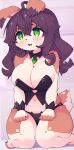 2024 absurd_res anthro barefoot big_breasts blush breasts claws cleavage clothed clothing devil-vox digital_media_(artwork) feet female female_anthro floppy_ears fur hair hi_res kemono kneeling lagomorph leporid long_hair mammal multicolored_body multicolored_fur navel open_mouth pawpads rabbit solo toe_claws toes