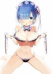  :o bangs bare_legs bare_shoulders barefoot black_bra black_panties blue_eyes blue_hair blush bra breasts choker cleavage collarbone commentary_request frilled_bra frilled_panties frills hair_ornament hair_over_one_eye hair_ribbon lace large_breasts looking_at_viewer maid_headdress matsui_hiroaki navel open_mouth panties pink_ribbon re:zero_kara_hajimeru_isekai_seikatsu rem_(re:zero) ribbon shiny shiny_skin short_hair simple_background sitting skindentation solo underwear underwear_only untied_bra wariza white_background x_hair_ornament 