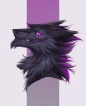 anthro artist_name black_body black_fur cheek_tuft chin_tuft facial_tuft fur glistening glistening_eyes grey_body grey_fur hi_res male marie_merkh neck_tuft purple_eyes sergal side_view simple_background solo tuft